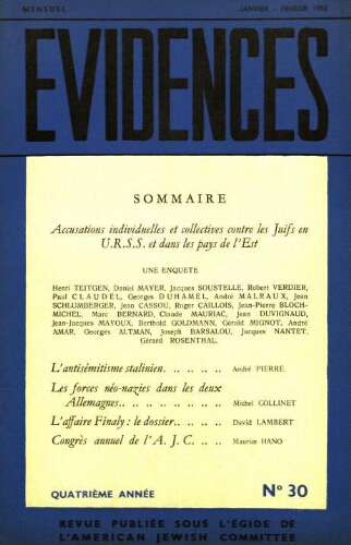 Evidences. N° 30 (Janvier/Février 1953)